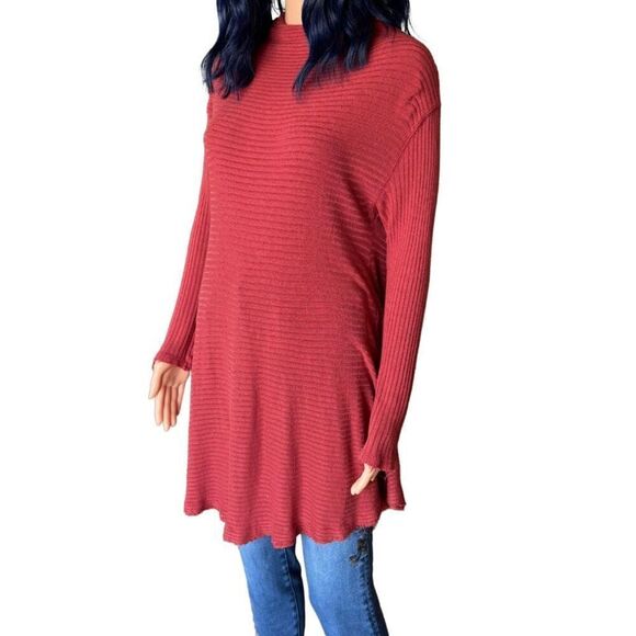 We The Free People Rust Orange Lover Ribbed Open Back Tunic Top Size Small - Picture 4 of 6
